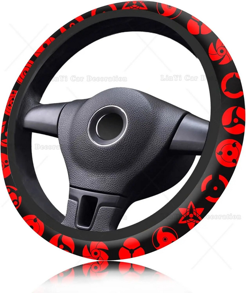 Anime automašīnu elastīgais stūres rata pārsegs Smieklīgi pretslīdes automašīnu aksesuāri vīriešiem, sievietēm, universāli, 15 collas, der lielākajai daļai transportlīdzekļu
