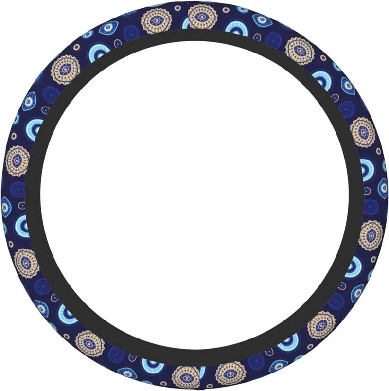 Stūres rata pārsegs, auto universāls 15 collu automobiļu aksesuāri pret slīdēšanu, mīksta aizsargājoša maģiska Evil Eyes viena izmēra