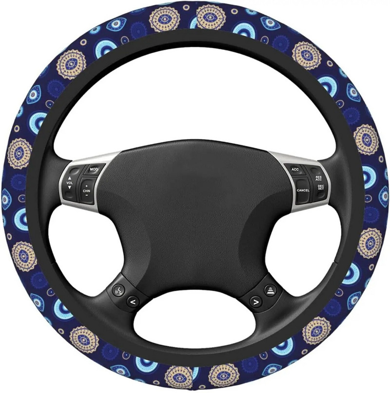 Stūres rata pārsegs, auto universāls 15 collu automobiļu aksesuāri pret slīdēšanu, mīksta aizsargājoša maģiska Evil Eyes viena izmēra