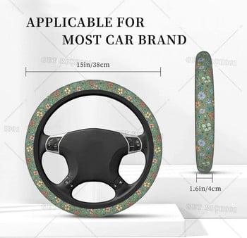 Sage Green Hippie Flower Auto Car Car Volan Cover Universal 15 Inch Neoprene Interior Decor Protection Accessories