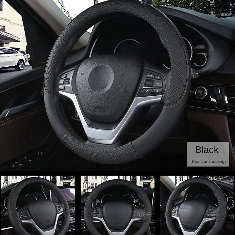 Universāls ādas automašīnas stūres pārsegs Automašīnas stila salona piederumi Sporta auto stūres rata pārsegi pretslīdes 37CM-38CM