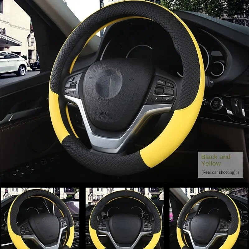 Universāls ādas automašīnas stūres pārsegs Automašīnas stila salona piederumi Sporta auto stūres rata pārsegi pretslīdes 37CM-38CM