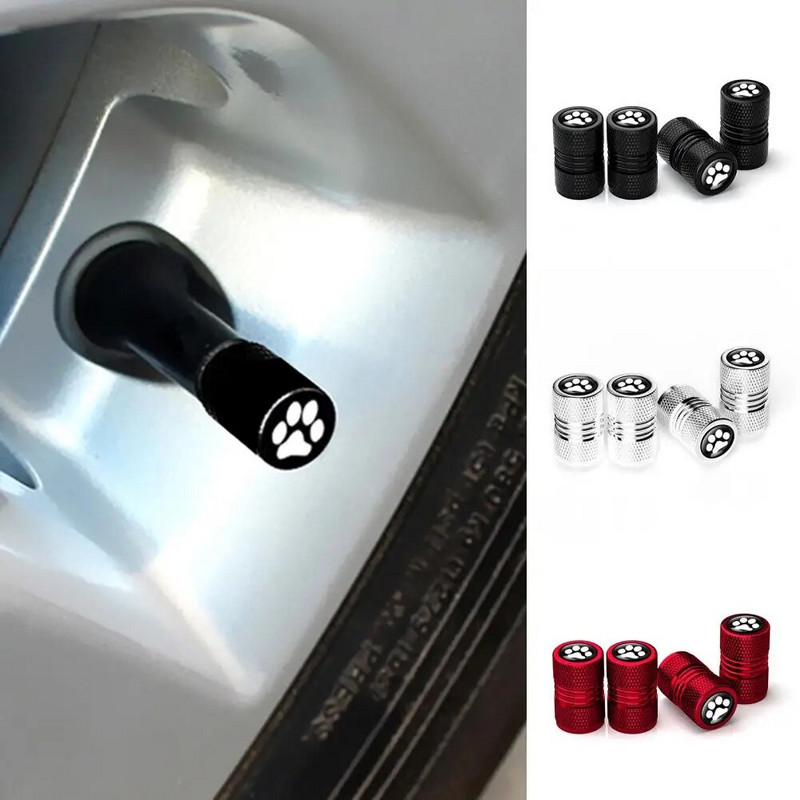 4 gab./komplektā Auto riepas kāta vārstu vāciņi Suņu ķepu raksts Alumīnija sakausējuma diska kāta gaisa vārsta putekļu vāciņš automašīnām motocikliem