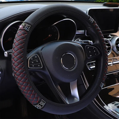 Universālie 37–38 cm PU ādas Bling automašīnas stūres pārsegi Rhinestone stūres rata pārsegi Auto salona dekoru piederumi