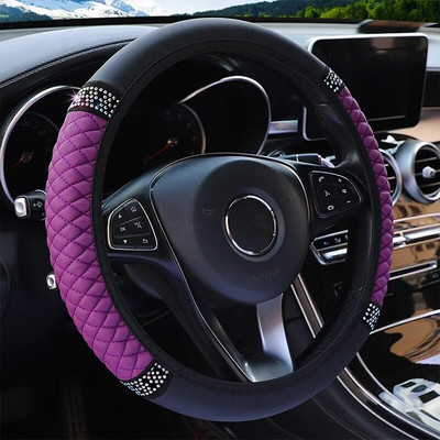 Universālie 37–38 cm PU ādas Bling automašīnas stūres pārsegi Rhinestone stūres rata pārsegi Auto salona dekoru piederumi