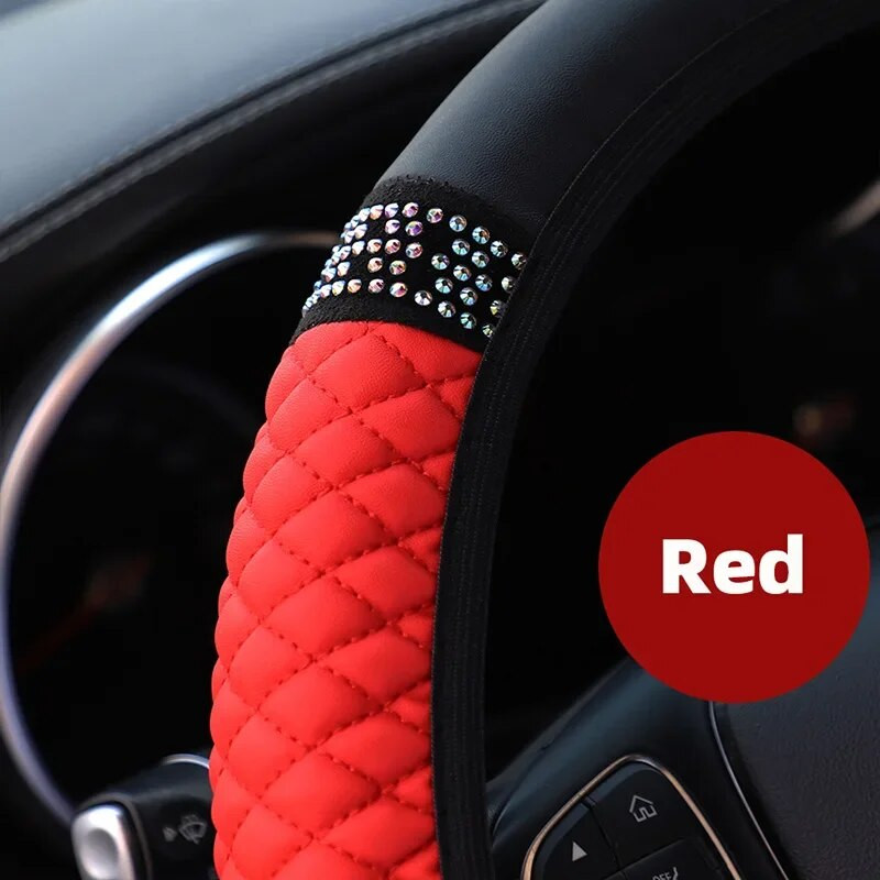 Universālie 37–38 cm PU ādas Bling automašīnas stūres pārsegi Rhinestone stūres rata pārsegi Auto salona dekoru piederumi