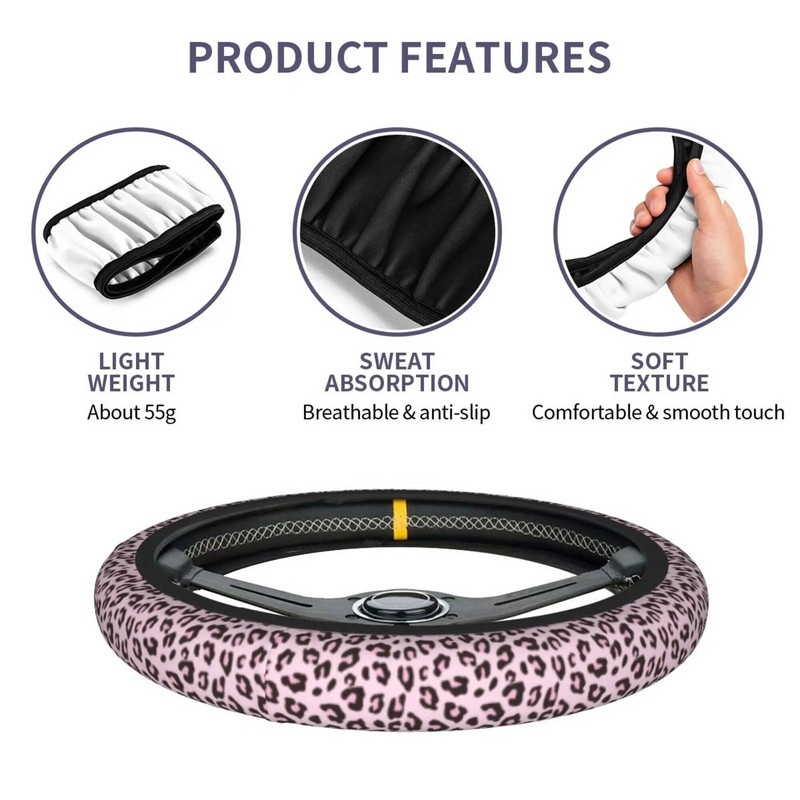 Női leopárd rózsaszín kormánykerékborítás univerzális, 15 hüvelykes, divatos, csúszásmentes kormánykerékborítás, alkalmas lányajándékoknak