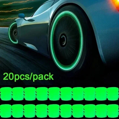 20/4PCS automašīnu gaismas riepas vārsta vāciņš Fluorescējoši nakts kvēlojošs dekors Motocikla riteņu sprausla Putekļu necaurlaidīgi riepas kāta kvēlojošie vāciņi