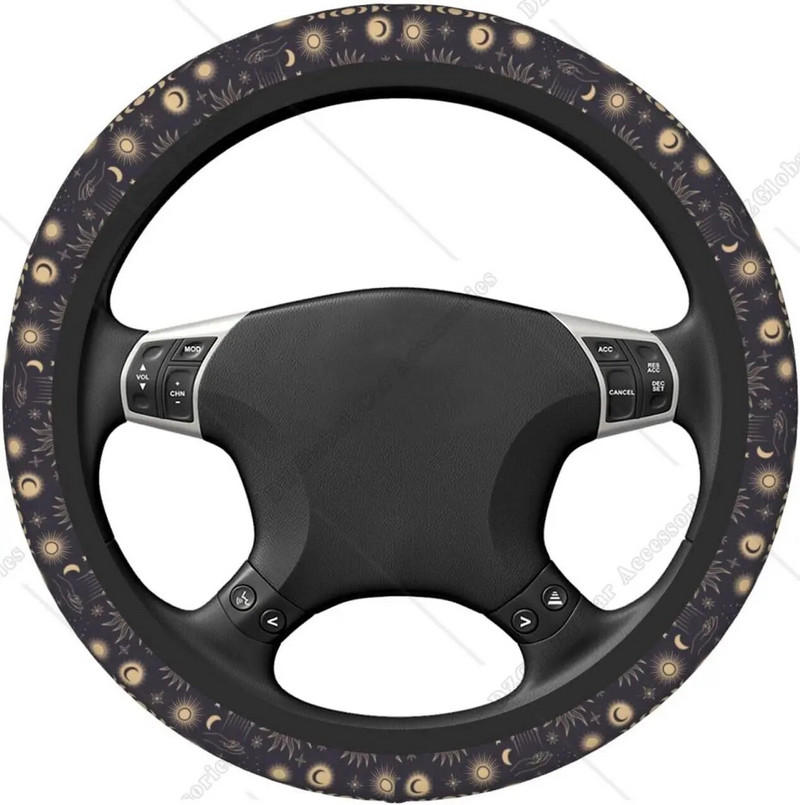 Autó kormánykerék burkolat univerzális 15 hüvelykes Vintage Mystical Sun Moon Stars Celestial Space kormánykerék védő autó dekoráció