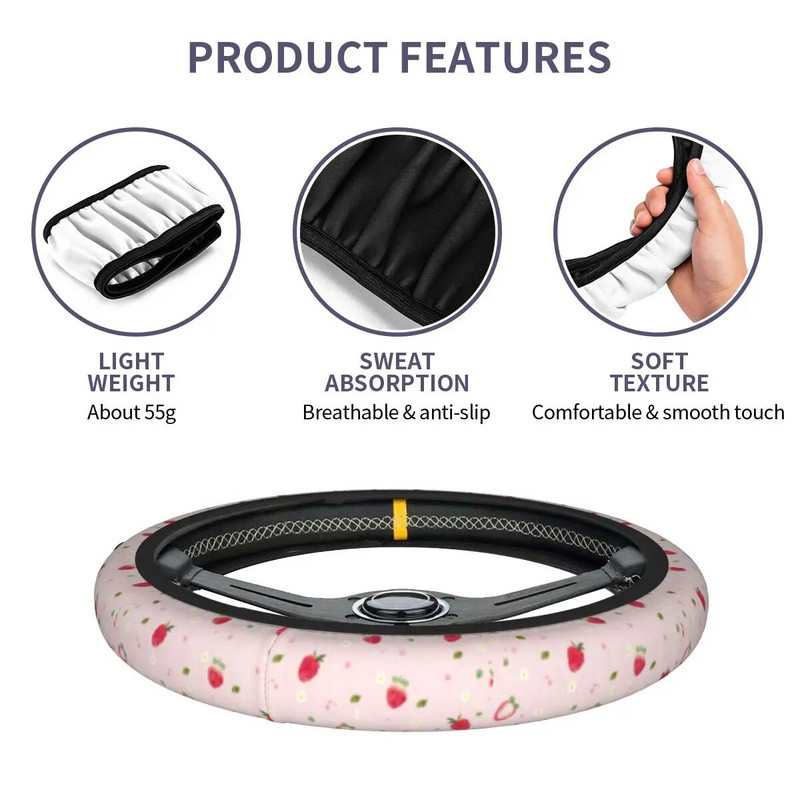 38 cm automašīnas stūres pārsegs Cute Strawberry Universāli rozā Automašīnas Modes Auto aksesuāri