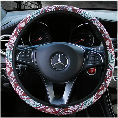 38 cm-es új Baja takaró autó kormánykerék borítása univerzálisan illeszkedik a legtöbb autóhoz Bohém etnikai Maya stílusú durva lenvászon fogantyúhuzat