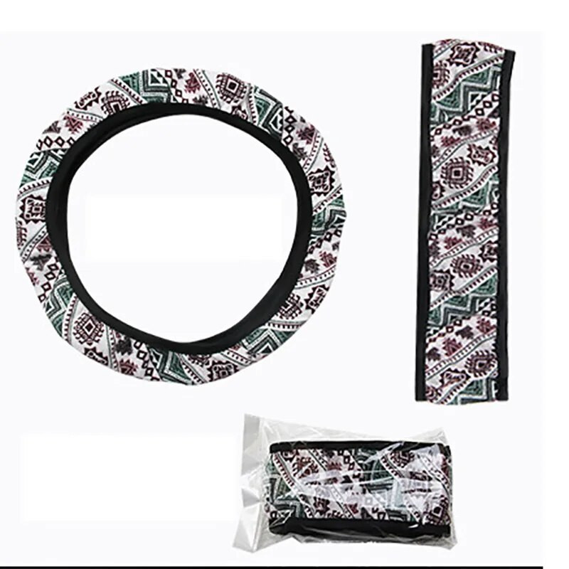 38 cm-es új Baja takaró autó kormánykerék borítása univerzálisan illeszkedik a legtöbb autóhoz Bohém etnikai Maya stílusú durva lenvászon fogantyúhuzat