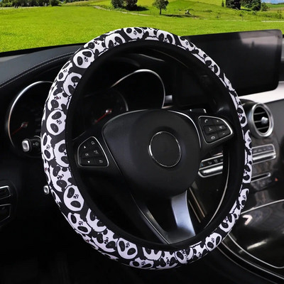 Ziedu pandas zirnekļa tīkla audums, neslīdošs automašīnas stūres pārsegs bez iekšējā gredzena automašīnas piederumiem, piemērots 14,5-15 INCH