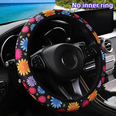 Ziedu pandas zirnekļa tīkla audums, neslīdošs automašīnas stūres pārsegs bez iekšējā gredzena automašīnas piederumiem, piemērots 14,5-15 INCH