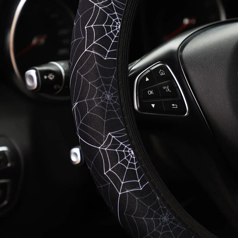 Ziedu pandas zirnekļa tīkla audums, neslīdošs automašīnas stūres pārsegs bez iekšējā gredzena automašīnas piederumiem, piemērots 14,5-15 INCH