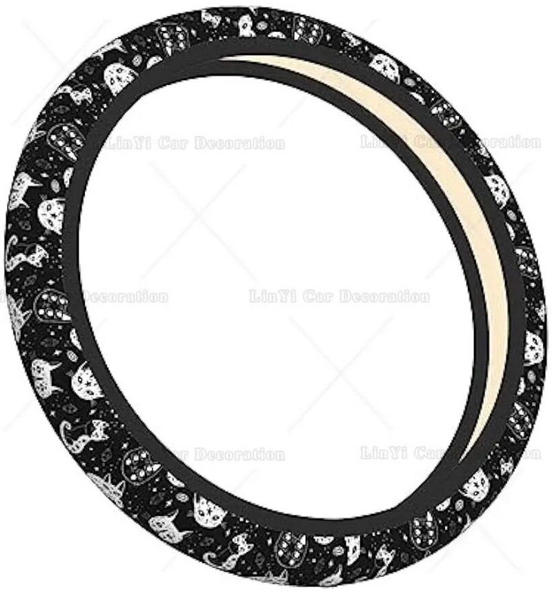 Witch's Cat auto stūres rata pārsegs sievietēm, sviedru absorbcijas neoprēna automašīnas stūre, kas der lielākajai daļai transportlīdzekļu universāls 15 collu