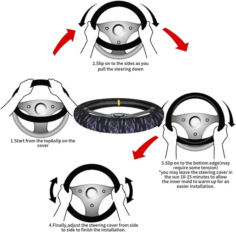 Álomfogó Boho autós kormánykerékborítás női lányoknak Álomfogó színes, élénk tollakkal, fekete 15 hüvelykes