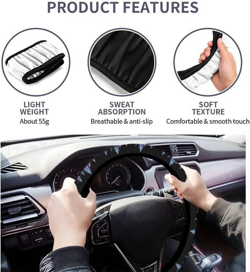 Álomfogó Boho autós kormánykerékborítás női lányoknak Álomfogó színes, élénk tollakkal, fekete 15 hüvelykes