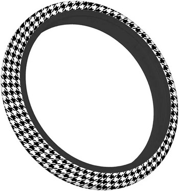 Черно-бели универсални 15 капачета за волани, абстрактни геометрични карирани зъби, сладък автомобилен капак за волан