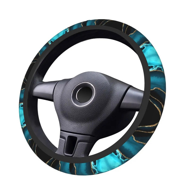 Teal plave i zlatne nijanse Mramorni ahat Navlaka za volan Prilagođena zaštita za volan automobila Prikladna za dodatnu opremu za limuzine
