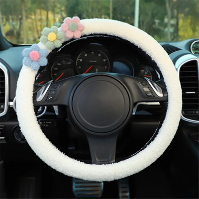 Valge plüüs lilleline auto rooliratta kate Armas multikas auto turvavöö kate Paberrätikukarp lambakarva naiste auto interjöör