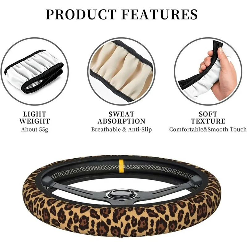 Leopard mintás kormánykerék burkolat neoprén univerzális 15 hüvelykes autó kormánykerék védő női férfiaknak