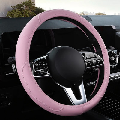 Автомобилен противоплъзгащ кожен капак за волан Универсален автомобилен защитен капак за волан Моден стил 38 см розов