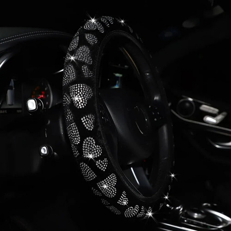 Sametise naastudega kunst-teemant-südamega välklambi autotarvikud ilma sisemise rõngaga roolikatteta 14–15-tollistele naistele