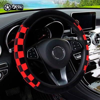 Plush ruuduline auto ilma sisemise rõngata roolikatteta Mugav soe pehme autotarbed salong sobib 37-38cm