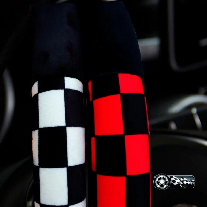 Plush ruuduline auto ilma sisemise rõngata roolikatteta Mugav soe pehme autotarbed salong sobib 37-38cm