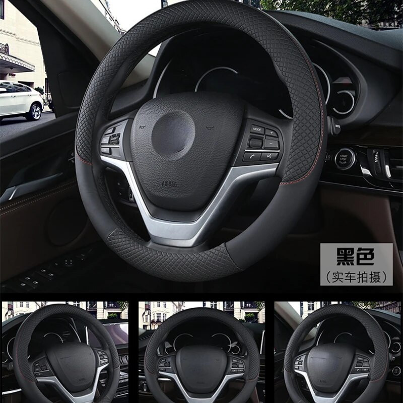 Univerzális bőr autó kormányburkolat Autó-stílusú belső kiegészítők Sport automatikus kormánykerék burkolatok csúszásgátló 37cm-38cm