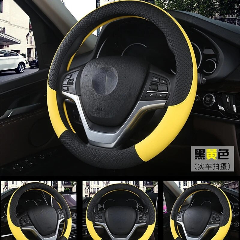 Univerzális bőr autó kormányburkolat Autó-stílusú belső kiegészítők Sport automatikus kormánykerék burkolatok csúszásgátló 37cm-38cm