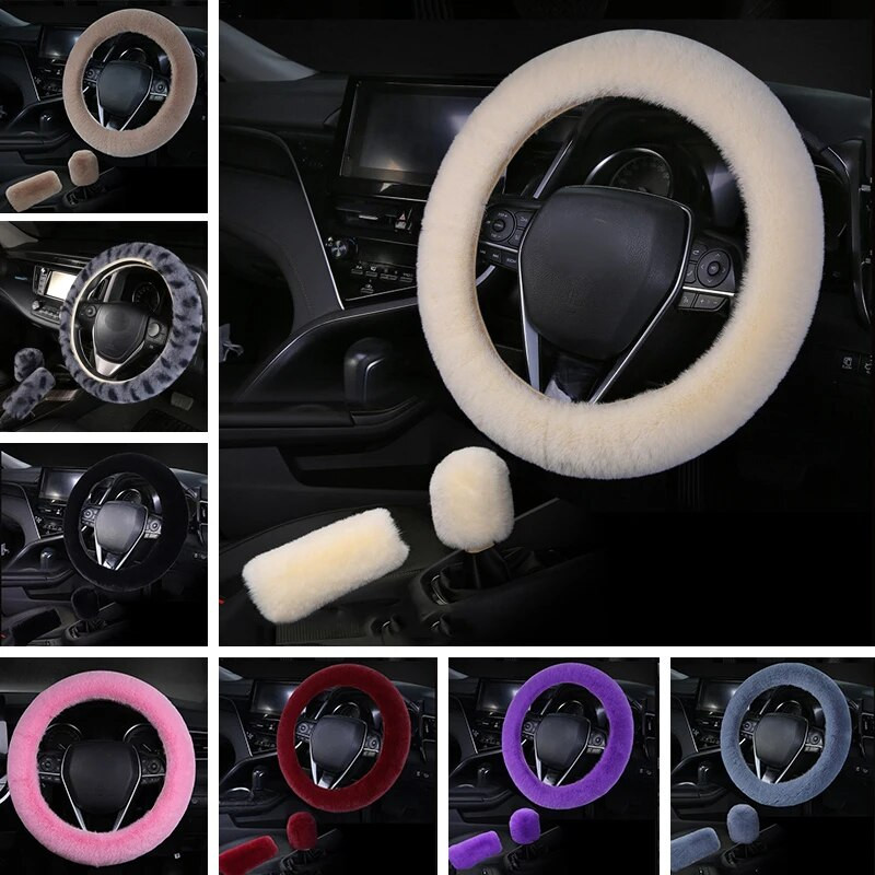 Automašīnas stūres rats melns pārsegs Ātrumu pārslēgšana rokas bremzes vāka aizsargs Dekorācija silta īpaši bieza plīša apkakle, mīksta sieviete vīrietis