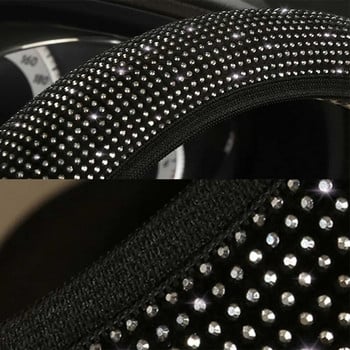 Universal 38cm Fashion Full Black Crystal Rhinestone Diamond Flannel Καλύμματα τιμονιού αυτοκινήτου Auto Styling Εσωτερικά αξεσουάρ
