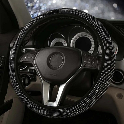 Univerzális 38 cm-es divatos teljes fekete kristály strasszos gyémánt flanel autó kormánykerék borításai Auto Styling belső kiegészítők