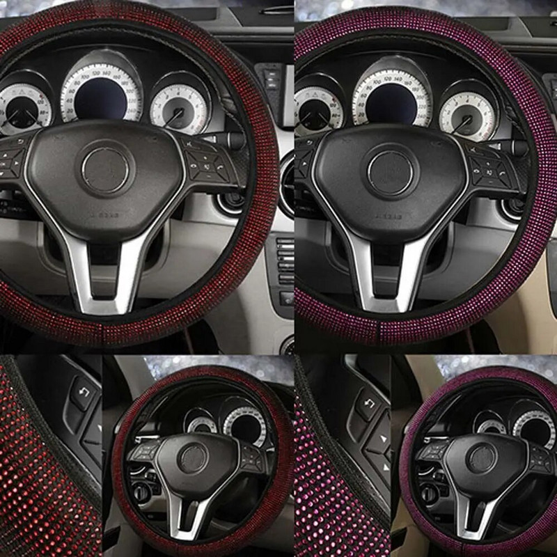 Univerzális 38 cm-es divatos teljes fekete kristály strasszos gyémánt flanel autó kormánykerék borításai Auto Styling belső kiegészítők