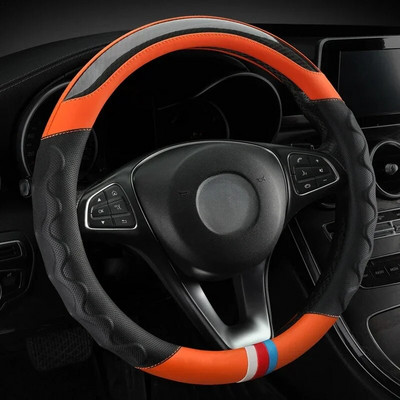 Sport Leather Steering Wheel Cover 14 1/2 Inch To 15 Inch Universa Padded Soft Grip Breathable for Car Truck SUV Anti Slip