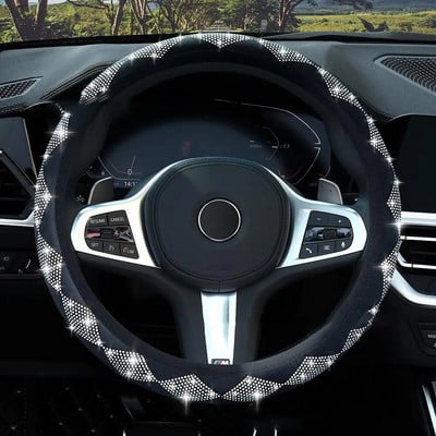 Bling Bling Diamond Rhinestones Car Steering Wheel Cover 37/38cm Auto Interior Accessories Women Case Car Styling Four Seasons