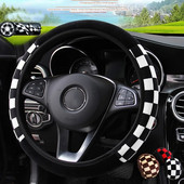Black White Grid Plush auto rooliratta kate Sport Style soe auto rooliratta kaitse sisekujunduse tarvikud