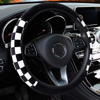 Black White Grid Plush auto rooliratta kate Sport Style soe auto rooliratta kaitse sisekujunduse tarvikud