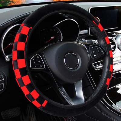 Black White Grid Plush auto rooliratta kate Sport Style soe auto rooliratta kaitse sisekujunduse tarvikud
