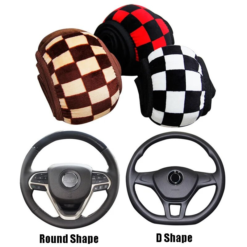 Black White Grid Plush auto rooliratta kate Sport Style soe auto rooliratta kaitse sisekujunduse tarvikud