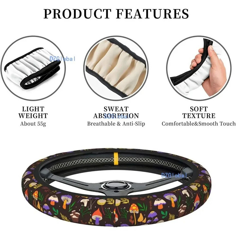 Kawaii Mushroom Pattern Roolikatted Naistele Universaalsed autorattakaitse libisemisvastased auto rooliratta lisaseadmed