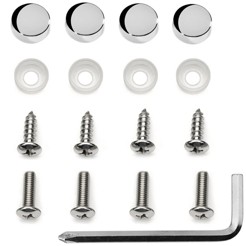 2db rozsdamentes acél autó rendszámtábla keret takarók készlet dekor védő fedél króm csavaros kupakokkal ezüst színű külső autótartozékok