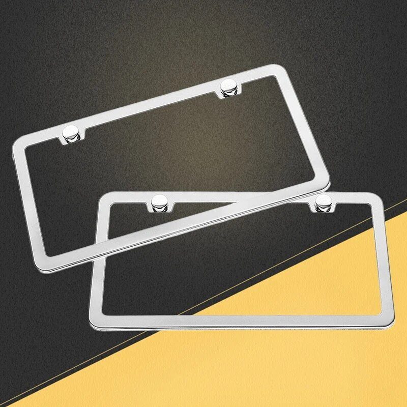 2db rozsdamentes acél autó rendszámtábla keret takarók készlet dekor védő fedél króm csavaros kupakokkal ezüst színű külső autótartozékok