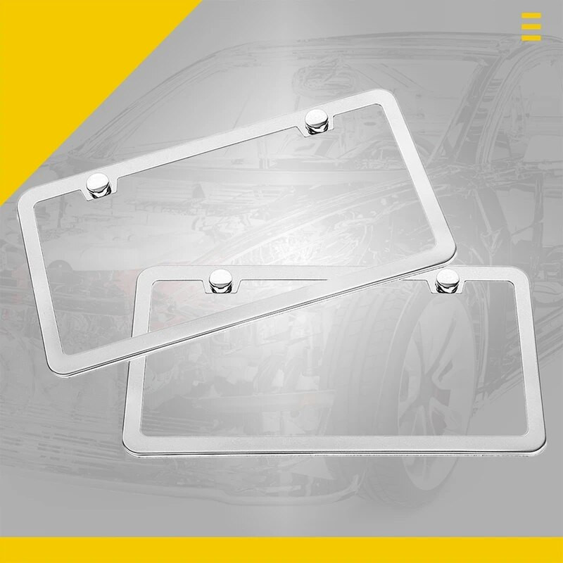 2db rozsdamentes acél autó rendszámtábla keret takarók készlet dekor védő fedél króm csavaros kupakokkal ezüst színű külső autótartozékok