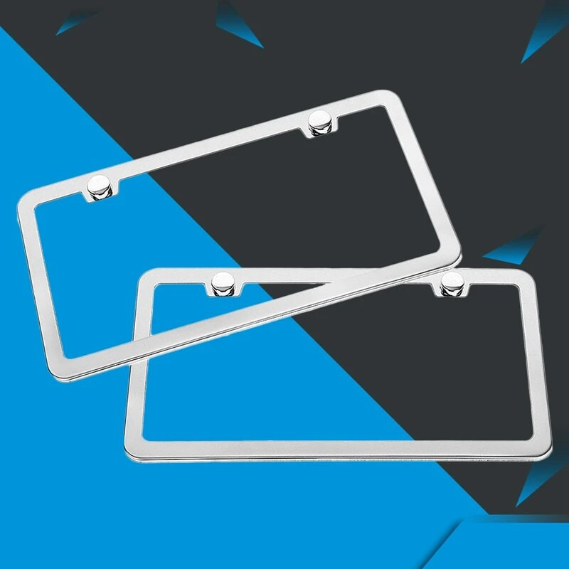 2db rozsdamentes acél autó rendszámtábla keret takarók készlet dekor védő fedél króm csavaros kupakokkal ezüst színű külső autótartozékok
