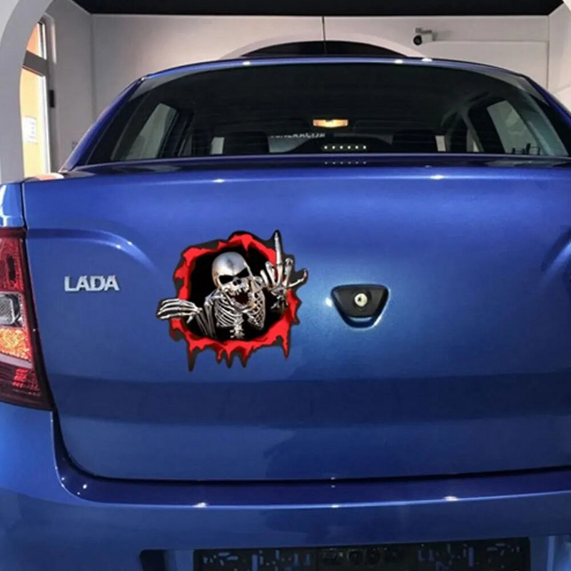 AUTCOAT 1db 18*14cm-es koponya középső ujj vicces autómatricák autóablak dekorációs matrica koponya matrica autódíszítéshez