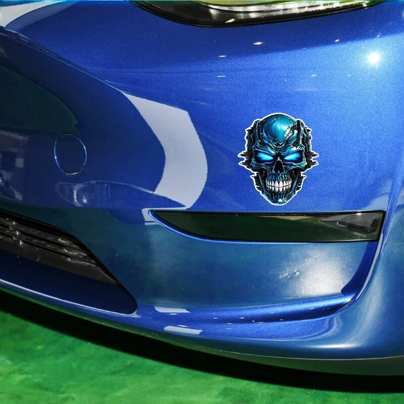 Kék nehézfém koponya autómatrica autóablak ajtó vinil matricák vízálló motorkerékpár üzemanyagtartály sisak karosszéria díszmatricák