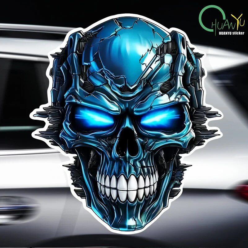 Kék nehézfém koponya autómatrica autóablak ajtó vinil matricák vízálló motorkerékpár üzemanyagtartály sisak karosszéria díszmatricák